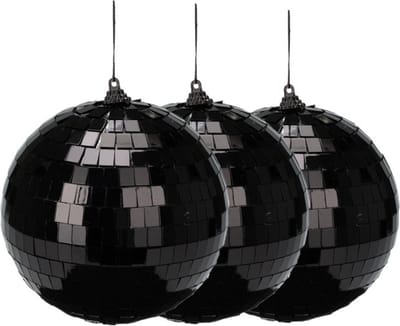 Christmas Decoration discobal kerstballen- 3x - zwart -15 cm -kunststof