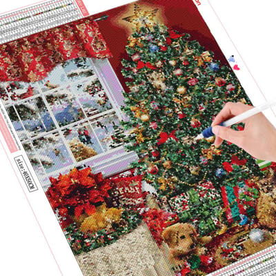 Peinture diamant 5D à faire soi-même, arbre de noël, broderie complète de diamant carré, mosaïque de chat, décoration animale Full Square 20X30CM