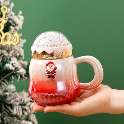 Kerstcadeau Keramische Waterbeker Creatieve Hoogwaardige Mok met Deksel Grote Capaciteit Kantoorbeker Geschenkdoos 500ml white