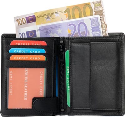 portemonnee heren - zwart - leer - portefeuille heren - portemonnee jongens - cadeau voor man - heren portemonnee - heren staand model - cadeau voor hem - cadeau voor man verjaardag - mannen cadeautjes - portemonnee heren leer - cadeau - kado