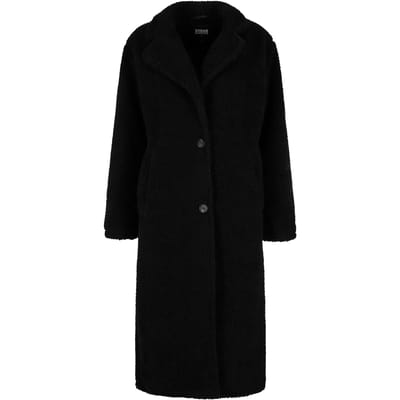 Urban Classics Ladies Teddy Long Coat Dames Lange jassen - zwart - XS