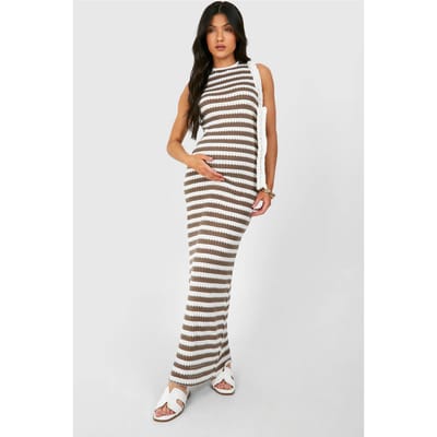 boohoo Dames Zwangerschapsjurk Mouwloos Gehaakte Maxi Strandjurk | Bruin | Maat: 36