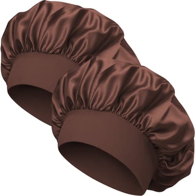 Nuvance Bonnet Satijn - Set van 2 Stuks - Satijnen Slaapmuts Verstelbaar - Satin Bonnet - Unisex - Bruin