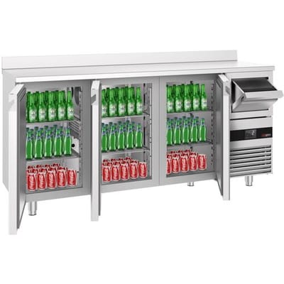 GGM Gastro Bar- & Getränkekühltisch PREMIUM - 2130x600mm - mit 3 Türen, Aufkantung & Ausklopfer für Kaffee Zilver