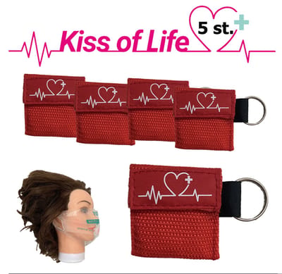 Reanimatiemasker | Kiss of Life | Reanimeren | Beademingshulpmiddel | Sleutelhanger met ring | 5x Rood