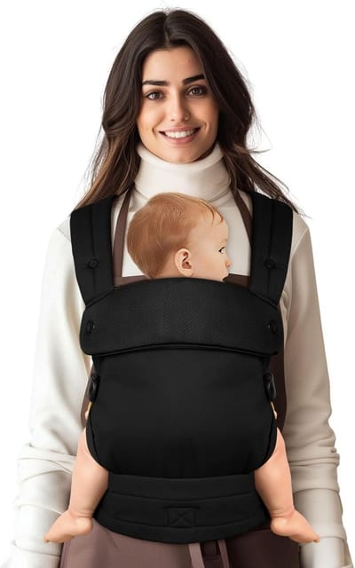 Draagzak - Katoenen draagzak - Ergonomische lichtgewicht draagzak - Met verstevigde taille en verstelbare hoofd- en nekondersteuning - Geschikt voor pasgeborenen tot peuters (3-36 maanden, tot 20 kg), zwart
