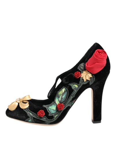 Dolce & Gabbana Zwarte Rozen Kristallen Broche Mary Jane Schoenen