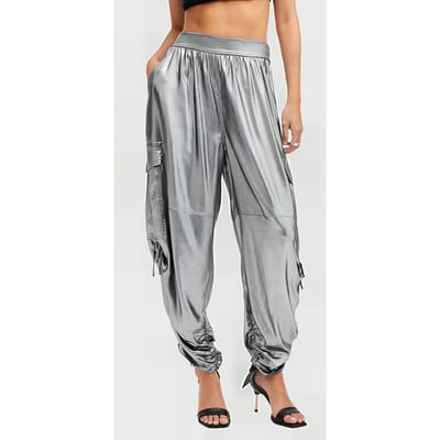 AllSaints Kaye Trouser Metallic Grey Taglia: XS | Pantaloni cargo Outlet | Donna | Grigio