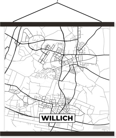 Posterhanger incl. Poster 60x60 cm - Schoolplaat - Willich - Plattegrond - Stadskaart - Kaart - Textielposter - Zwarte latten - Stadskaart