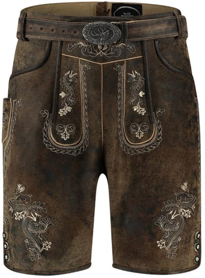 Oktoberfest Lederhose met Riem - Kort - Antik Bruin- Maat 44