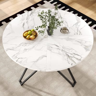 Wishdor - Ronde Eettafel - Verstelbare Voeten - Moderne Stijl - Voor Eetkamer Of Woonkamer - MDF En Metaal - Zwart - 100 x 100 x 76 cm