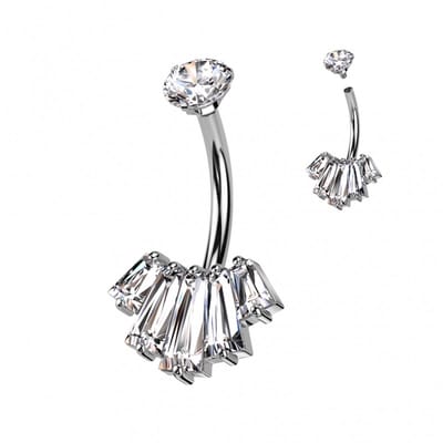 Piercing PVD 5 Baguette CZ prong-set Fan - zilver - LMPiercings