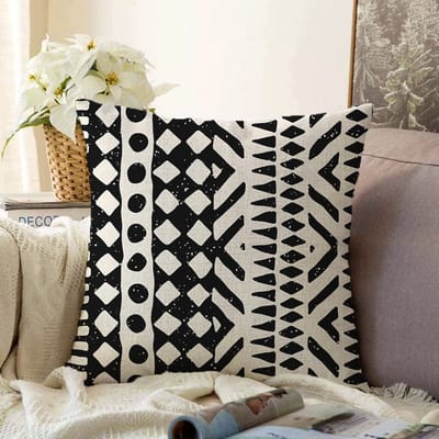 Zethome - Kussenhoes Aztec Vierkantje - Soft Touch – 45 x 45 cm - Kussensloop - Pillow Cover - Aan Beide Zijdig Bedrukt - Vierkant - Rits - Zwart Wit