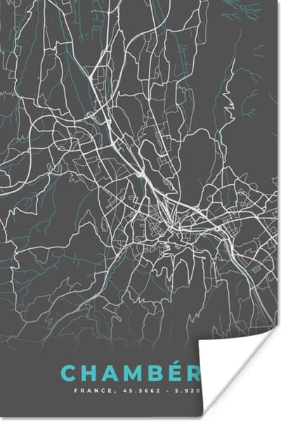 Poster Chambéry - Plattegrond - Kaart - Stadskaart - Frankrijk - 120x180 cm XXL