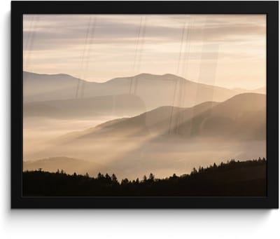 Poster in lijst - Fotolijst 40x30 cm - Posters - Bergen - Mist - Zonnestralen - Posterlijst zwart - Decoratie - Wanddecoratie woonkamer - Muurdecoratie slaapkamer
