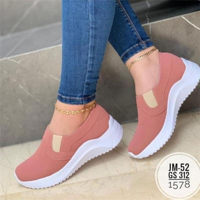 Herfst Nieuwe Damesschoenen Mode Ronde Neus Sleehakken Dikke Zool Outdoor Wandelschoenen Instappers Platte Casual Schoenen Dames Loafers 36 roze