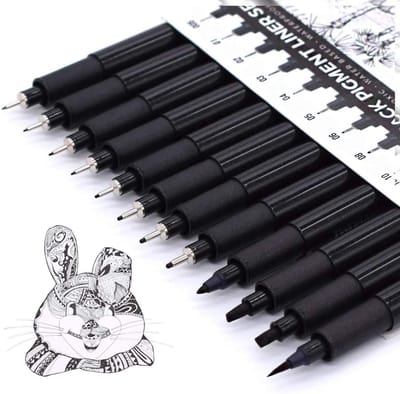 SnelShoppen - 12 Stuks Zwarte Fineliner-Stiften, Viltstiften, Pigmentliners, Waterbestendig, Tekenen, Illustreren, Schetsen, Technisch Tekenen