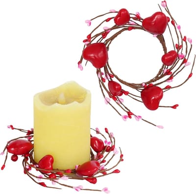 Valentijnsdag Kaarsenkrans 2 Delig Set Rode Hart Met Bessen Decoratie Voor Zuil En Kegelkaarsen Tafelversiering Bruiloft Feest