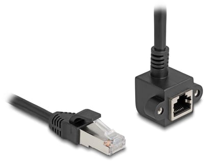FTP CAT6 netwerk verlengkabel | haakse inbouwconnector | PVC | zwart | 0,25 meter