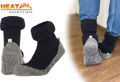 Heat Essentials - Wollen Pantoffel Sokken - Donkerblauw - 37/38 - Pantoffels Dames - Sloffen Dames - Unisex - Antislip Sokken - Huissokken