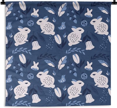 Wandkleed - Wanddoek - Konijnen - Scandinavië - Patronen - 90x90 cm - Wandtapijt