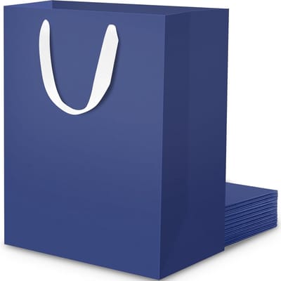Premium Donkerblauwe Kraft Cadeautassen - 10 Stuks Medium 20x10x28cm - Luxe Papieren Tassen voor Mannen en Vrouwen - Perfect voor Verjaardagen en Feestdagen