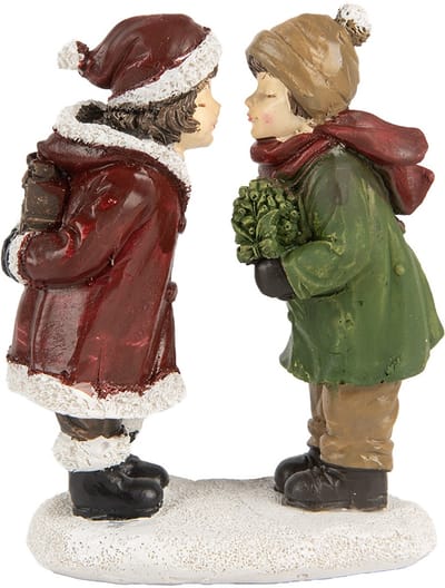 Clayre & Eef Kerstdecoratie Beeld Kinderen 12 cm Rood Groen Kunststof