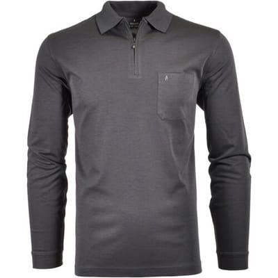 Ragman Zipper Softknit Polo Longsleeve Breast Pocket Antraciet / male