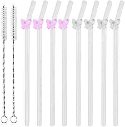 Dailygoods- Glazen Rietjes Set van 8 - Herbruikbaar - Inclusief Reinigingsborstels - Onbreekbaar - Esthetisch Ontwerp - Helder Glas