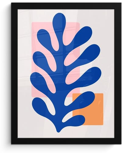 Poster in lijst - Fotolijst 30x40 cm - Posters - Abstract - Blad - Blauw - Rechthoeken - Posterlijst zwart - Decoratie - Wanddecoratie woonkamer - Muurdecoratie slaapkamer