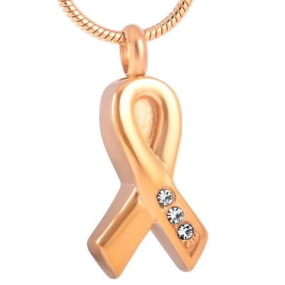 Aramat Jewels | Gedenkhangers | Stalen Pink Ribbon Ashanger – Gedenksieraad Borstkanker Bewustzijn | Goudkleur-Zirkonia-2.9x1.3cm | |20mm | Staal | Volwassenen | Verkleurd niet
