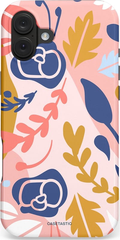 Casetastic hoesje geschikt voor Apple iPhone 16 Plus - MagSafe - Dubbellaagse bescherming - Roze Bladeren - Fashion Case - Lichtroze Wit Goud Perzik