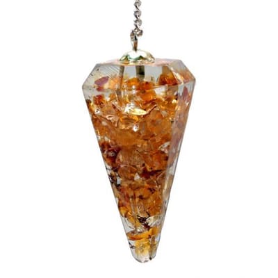Yogi & Yogini - Orgoniet Pendel - Citrien - Facet geslepen met spitse punt - Mineraal - 4cm - in luxe geschenkverpakking