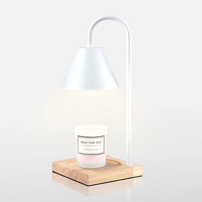 Dimbare Metalen Bureaulamp met Houten Basis en Kaarsverwarming - Compatibel met Geurkaarsen (Wit)