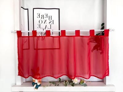 Vitrage Kort Gordijn - Bistro Gordijn Transparant - Keuken Raamdecoratie - Eenvoudig Ophangen Lussen - 45x100cm - Rood
