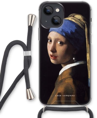Case Company® - Hoesje met koord geschikt voor iPhone 13 mini hoesje met Koord - The Pearl Earring - Telefoonhoesje met Zwart Koord - Bescherming aan alle Kanten en Over de Schermrand
