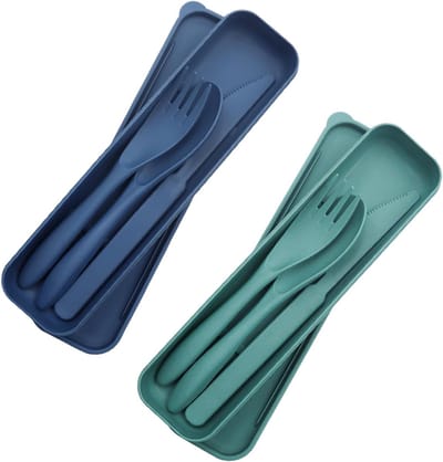 2-delige Bestekset voor Reizen, Inclusief Pouch, Herbruikbaar Bestek voor Kamperen, Picknicken en Outdoor Activiteiten