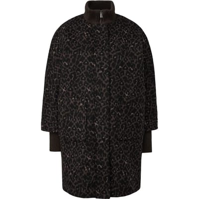 Dames Warm Gemengde Wol Cape Met Luipaardpatroon En Gebreide Kraag COMMA