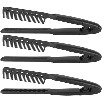 Haarstraightening Kam V-vormig Hittebestendig Draagbare Haarstyling Kam voor Salon Huis Reis black