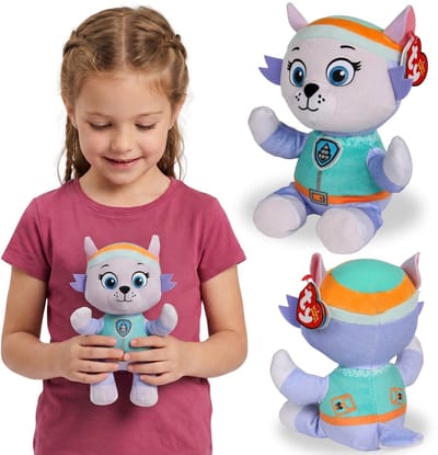 TY Paw Patrol EVEREST Pluche mascotte, BEANIE BABIES knuffel, zacht sensorisch speelgoed 20 cm