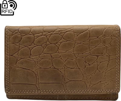 Lichtbruin leren dames portemonnee klein met croco print en Anti-Skim – Kleine dames portemonnee lichtbruin RFID