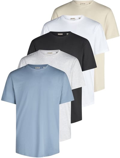 Only & Sons Heren T-Shirt ONSJEFF LONGY 5 Pack Set regular fit Veelkleurig S Ronde Hals Volwassenen Long Fit / Multi-Pack