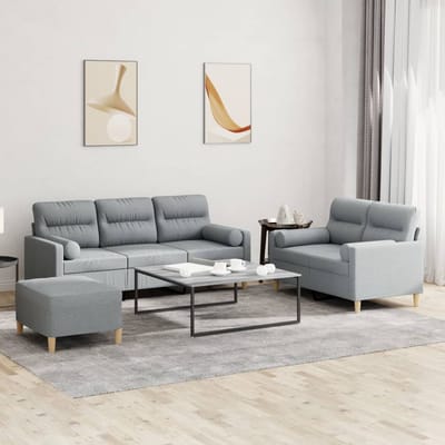 vidaXL - 3-delige - Loungeset - met - kussens - stof - lichtgrijs