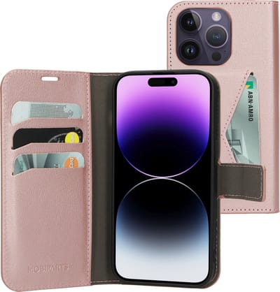 Mobiparts hoesje geschikt voor Apple iPhone 14 Pro - Wallet/Boekhoesje - Eco Leer - Magneet Sluiting - Opberg vakken - Roze