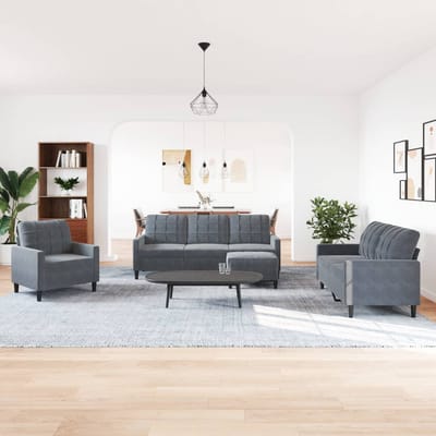 vidaXL - 4-delige - Loungeset - met - kussens - fluweel - donkergrijs