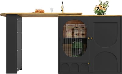 Zwart MDF Draaibaar Bar Eiland Met Opslag 138-204x39cm Voor Keuken Woonkamer