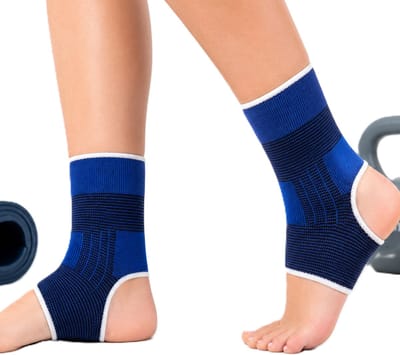 Sport Enkelbraces Set van 2 – Elastische Enkelbanden voor Hardlopen, Fitness & Voetbal – Ademend en Flexibel – Blauw