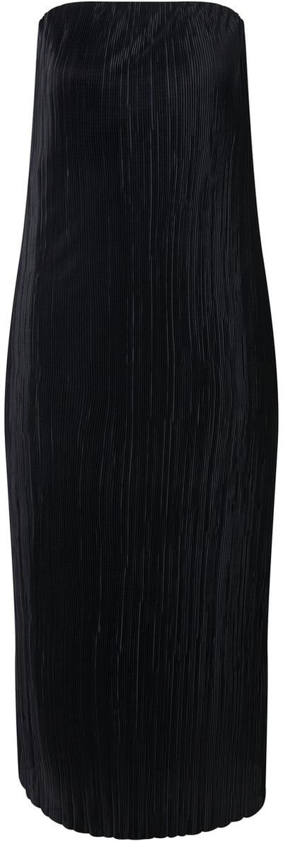 Ulla Popken - Dames - Geplooide maxi-jurk elastische hals strapless - Zwart - Maat 54+