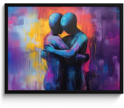 Poster in lijst - Fotolijst 70x50 cm - Posters - Omarmen - Lichamen - Paars - Posterlijst zwart - Decoratie - Wanddecoratie woonkamer - Muurdecoratie slaapkamer