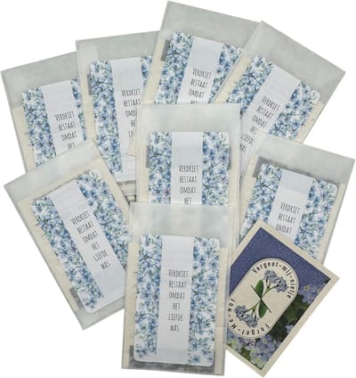 10 zakjes vergeet me niet,Verdriet betsaat omdat het liefde was, bloemenzaden,kleine troost,troost,verdriet,rouw, troostgeschenk, attentie,